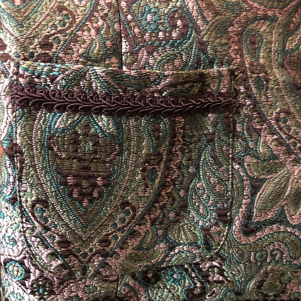 Central Park West Green Paisley Women's Jacket with Brown Trim - Picture 16 of 16